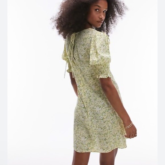 Topshop Women’s Floral Yellow Green Mini Summer Dress New size 4 pretty! - Picture 3 of 13